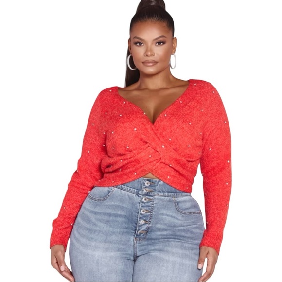 Fashion to Figure Sweaters - Fashion to Figure Ramona Twist Front Rhinestone Sweater in Size 3